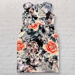 Womens Calvin Klein Graphic Floral Print Fitted Dress Size 16